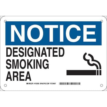 BRADY Smoking Area Sign, 7" H, 10" W, Rectangle, English, 132005 132005