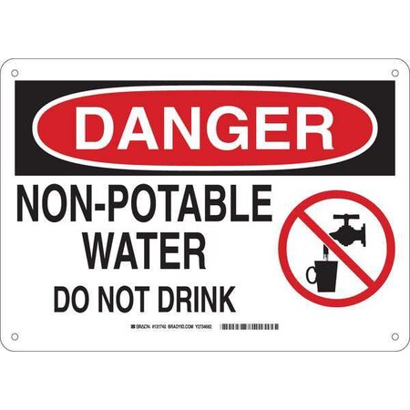 Brady Danger, Non-Potable Water Do Not Drink, 14" W x 10" H, Rectangle, Aluminum, 131740 131740