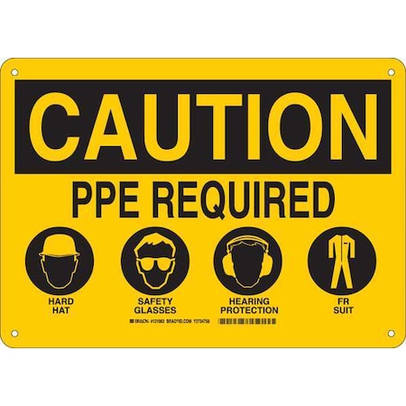 Brady Caution Sign, 10" HX14" W, Aluminum, 131983 131983