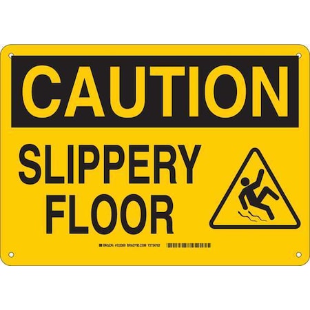 Brady Caution Sign, 10" H, 14" W, Aluminum, Rectangle, English, 132069 132069