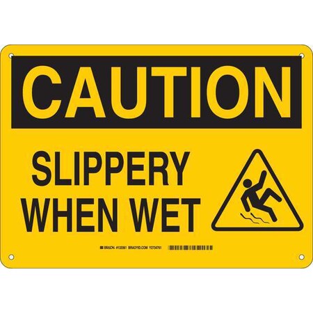 Brady Caution Sign, 10" H, 14" W, Aluminum, Rectangle, English, 132061 132061