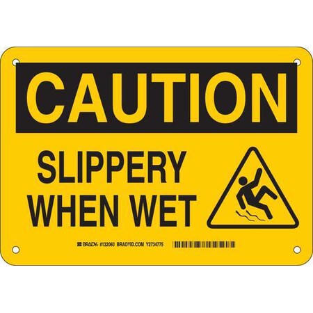 Brady Caution Sign, 7" H, 10" W, Aluminum, Rectangle, English, 132060 132060