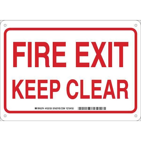 Brady Fire Exit Sign, Aluminum, 14" W, 10" H, Fire Exit Keep Clear, White 132139