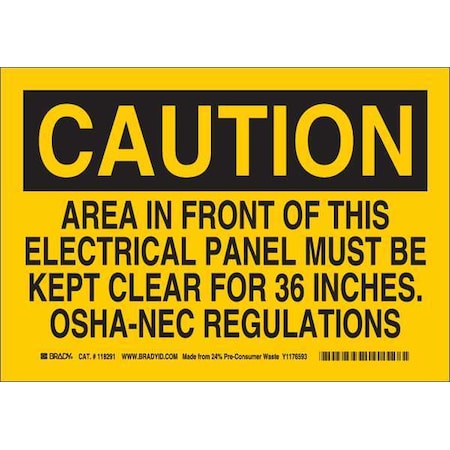 Brady Caution Sign, 10 in Height, 14 in Width, Plastic, Rectangle, English 116234
