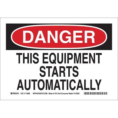 Brady Danger Sign, 7 in Height, 10 in Width, Plastic, Rectangle, English 116152