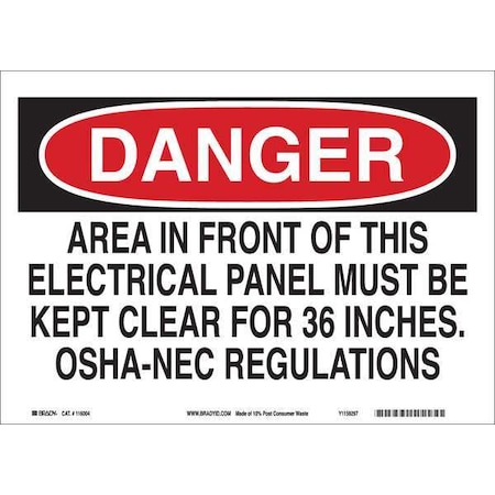 Brady Danger Sign, 7 in Height, 10 in Width, Plastic, Rectangle, English 116169