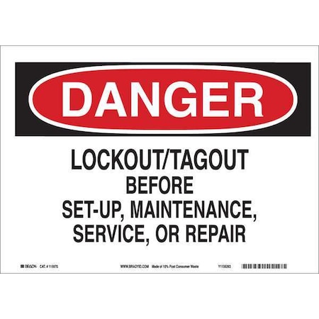Brady Danger Sign, 7 in Height, 10 in Width, Plastic, Rectangle, English 116135