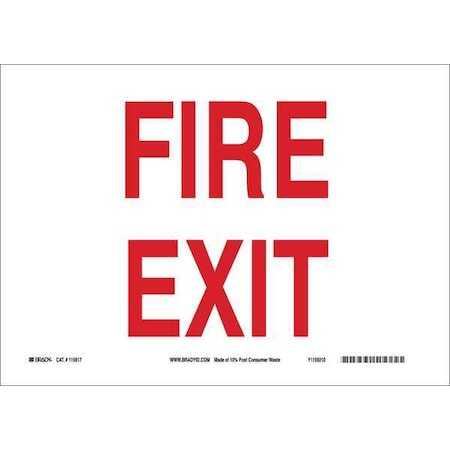 Brady Fire Door Sign, Plastic, 14" W, 10" H, Fire Exit, White 116081