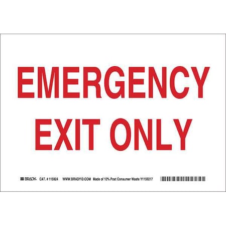 Brady Exit Sign, Plastic, 10" W, 7" H, Emergency Exit Only, White 116088