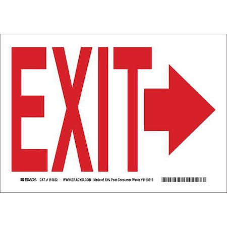 Brady Exit Sign, Plastic, 10" W, 7" H, Exit, White 116086