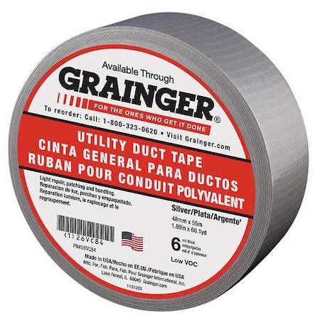 Zoro Select Duct Tape, Gray, 60-1/8 yd L, 1-7/8 in W 26VC84