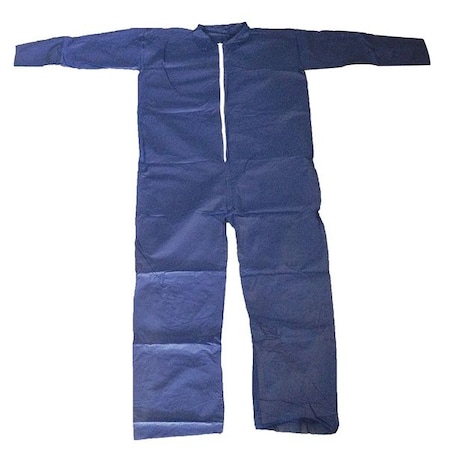 CONDOR Collared Disposable Coveralls, 25 PK, Blue, Polypropylene, Zipper 26W809