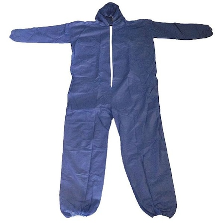 Condor Hooded Disposable Coveralls, Xl, Blue, polypropylene, zipper 26W825