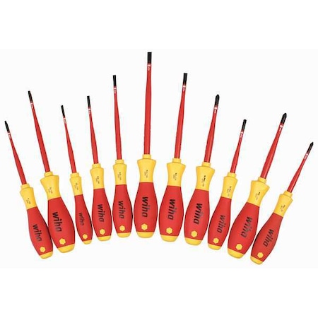 Wiha Insulated Screwdriver Set, Slotted/Phillips, Square, 11 pcs 32198