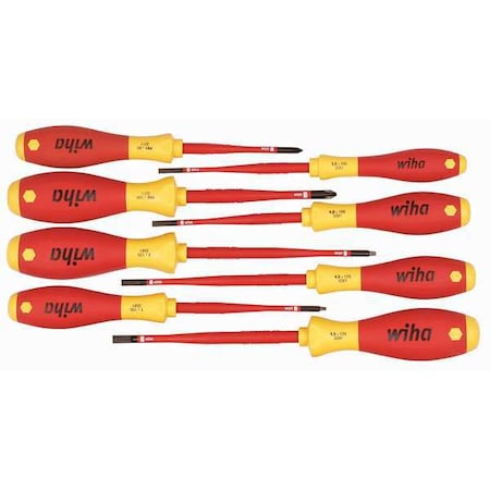 Wiha Insulated Screwdriver Set, Slotted/Phillips, Square, 8 pcs 32197