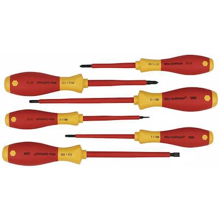 Wiha Insulated Screwdriver Set, Slotted/Phillips, Square, 6 pcs 35891