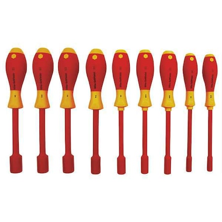 Wiha Nut Driver Set, 9 Pieces, SAE, Solid, Ins 32288