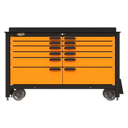 Swivel Swivel Pro Rolling Tool Cabinet, 12 Drawer, Black, Steel, 60 in W x 24 in D x 39-1/4 in H PRO603512