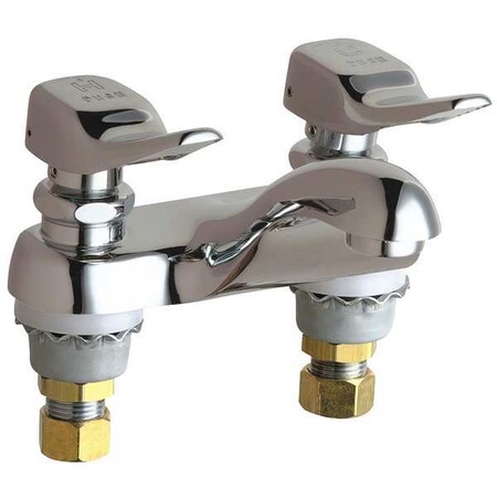 Chicago Faucet Metering 4" Mount, 2 Hole Low Arc Bathroom Faucet, Chrome plated 802-336ABCP
