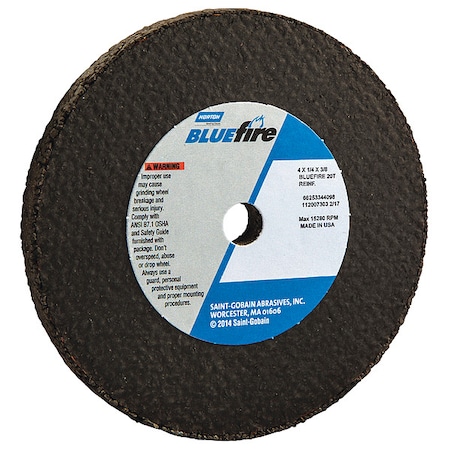 Norton Abrasives Grinding Wheel, 4 in. Dia, ZA/AO, 20 G, Gray 66253344098