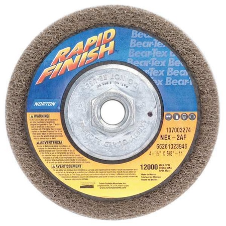 Norton Abrasives Non-Woven Depressed Center Disc, Type 27, 4 1/2 in Dia, 1/2 in Thick, 5/8"-11 Arbor Hole Size 66261023946