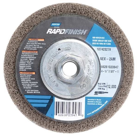 Norton Abrasives Non-Woven Depressed Center Disc, Type 27, 4 1/2 in Dia, 1/2 in Thick, 5/8"-11 Arbor Hole Size 66261023947