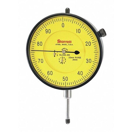 Series 656 Dial Indicator, 0.01mm Graduation Interval, 1.0-25mm Range, 0-100 Dial Reading