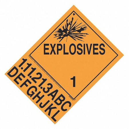 Jj Keller Explosives Vehicle Placard, 10-3/4" Height, 14-7/8" Width 2634