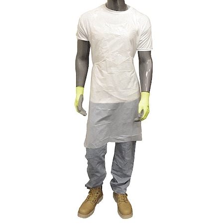 West Chester Protective Gear Polyethylene Apron, Polypropylene, Die-Cut, 46 in, White, 28"x46", 1000 PK 2846PE