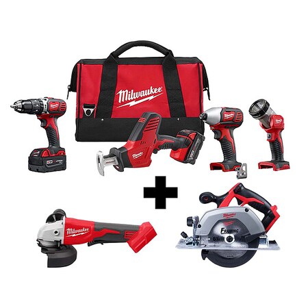Milwaukee Tool M18 Brushless 4-1/2" / 5" Cut-Off Grinder + M18 Cordless LI-ION 4-Tool Kit + M18 6-1/2" Circular Saw 2695-24, 2686-20, 2630-20