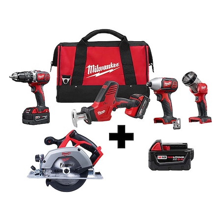 Milwaukee Tool M18 Cordless LITHIUM-ION 4-Tool Combo Kit + M18 XC5.0 Battery + M18 6-1/2" Circular Saw 2695-24, 2630-20, 48-11-1850