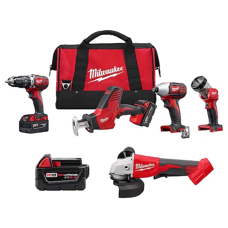 Milwaukee Tool M18 Brushless 4-1/2" / 5" Cut-Off Grinder + M18 Cordless 4-Tool Combo Kit + M18 XC5.0 Battery 2695-24, 48-11-1850, 2686-20