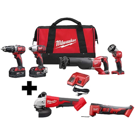Milwaukee Tool M18 Cordless Multi-Tool + M18 Brushless 4-1/2" / 5" Cut-Off Grinder + M18 Cordless LI-ION 4-Tool Kit 2696-24, 2686-20, 2626-20