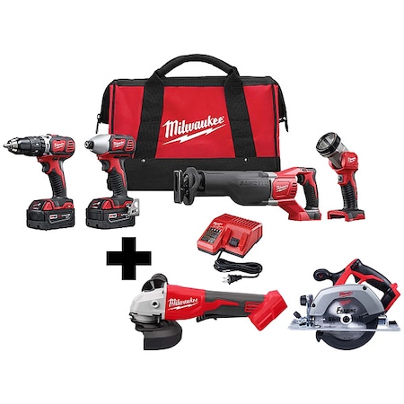 Milwaukee Tool M18 Brushless 4-1/2" / 5" Cut-Off Grinder + M18 6-1/2" Circular Saw + M18 Cordless LI-ION 4-Tool Kit 2696-24, 2686-20, 2630-20