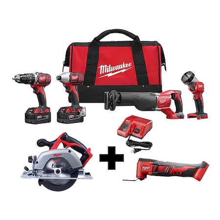 Milwaukee Tool M18 Cordless Multi-Tool + M18 6-1/2" Circular Saw + M18 Cordless LI-ION 4-Tool Combo Kit 2696-24, 2630-20, 2626-20