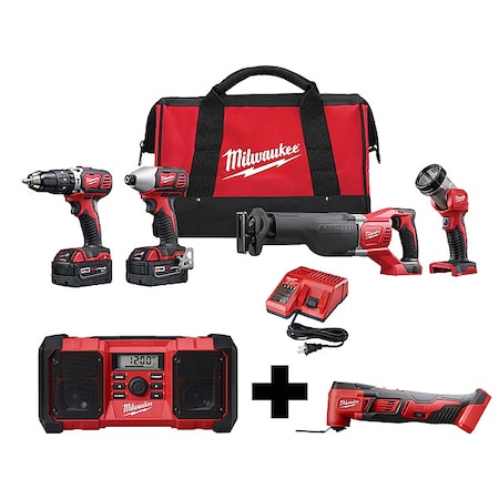 Milwaukee Tool M18 4-Tool Kit, M18 Radio, M18 MultiTool 2696-24, 2890-20, 2626-20