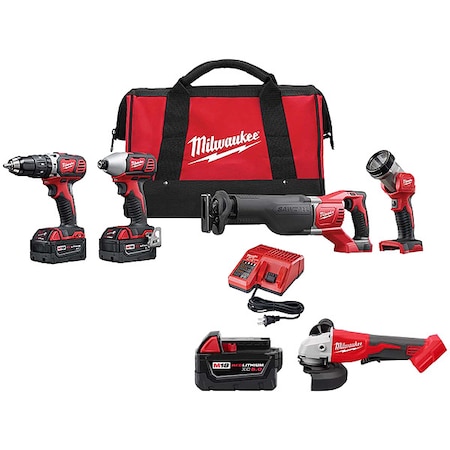 Milwaukee Tool M18 Brushless 4-1/2" / 5" Cut-Off Grinder + M18 Cordless LI-ION 4-Tool Combo Kit + M18 XC5.0 Battery 2696-24, 48-11-1850, 2686-20
