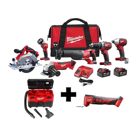 Milwaukee Tool M18 Cordless 6-Tool Combo Kit + M18 Cordless Multi-Tool + M18 2-Gallon Wet/Dry Vacuum 2696-26, 0880-20, 2626-20
