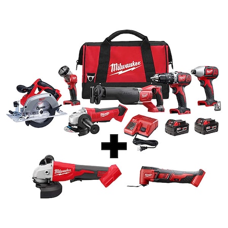 Milwaukee Tool M18 Cordless 6-Tool Combo Kit + M18 Cordless Multi-Tool + M18 Brushless 4-1/2" / 5" Cut-Off Grinder 2696-26, 2686-20, 2626-20