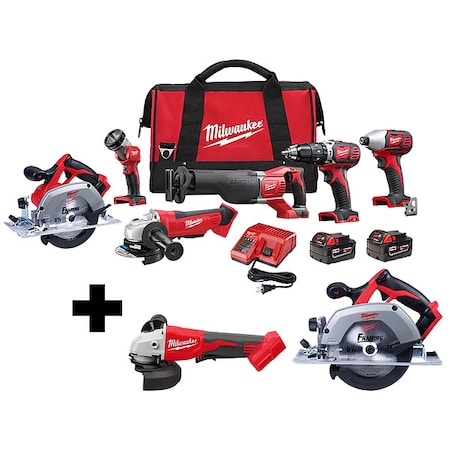 Milwaukee Tool M18 Cordless 6-Tool Kit + M18 Brushless 4-1/2" / 5" Cut-Off Grinder + M18 6-1/2" Circular Saw 2696-26, 2686-20, 2630-20