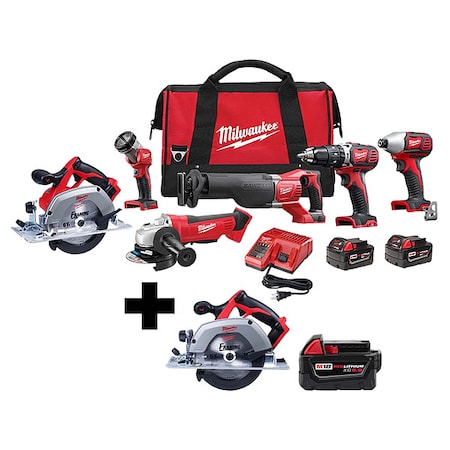 Milwaukee Tool M18 Cordless 6-Tool Combo Kit + M18 XC5.0 Battery + M18 6-1/2" Circular Saw 2696-26, 2630-20, 48-11-1850