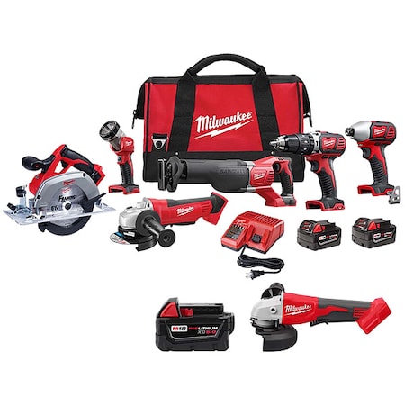 Milwaukee Tool M18 6-Tool Cordless Combo Kit + M18 Brushless 4-1/2" / 5" Cut-Off Grinder + M18 XC5.0 Battery 2696-26, 48-11-1850, 2686-20