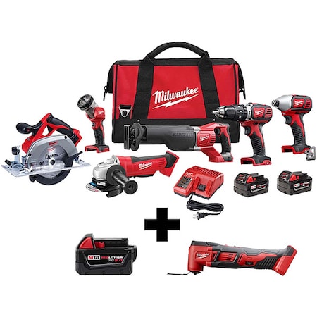 Milwaukee Tool M18 Cordless 6-Tool Combo Kit + M18 XC5.0 Battery + M18 Cordless Multi-Tool 2696-26, 48-11-1850, 2626-20