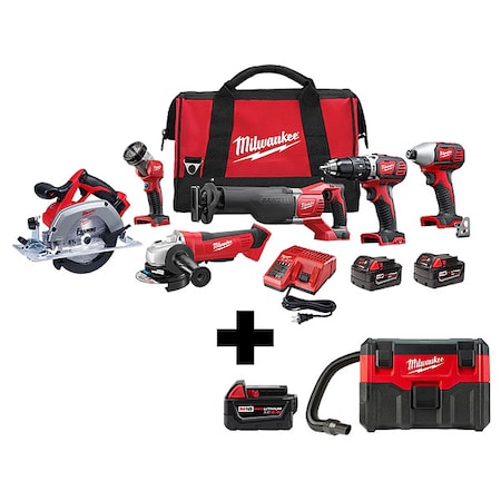 Milwaukee Tool M18 6-Tool. M18 Vacuum. XC5.0 Bat Pack 2696-26,0880-20,48-11-1850
