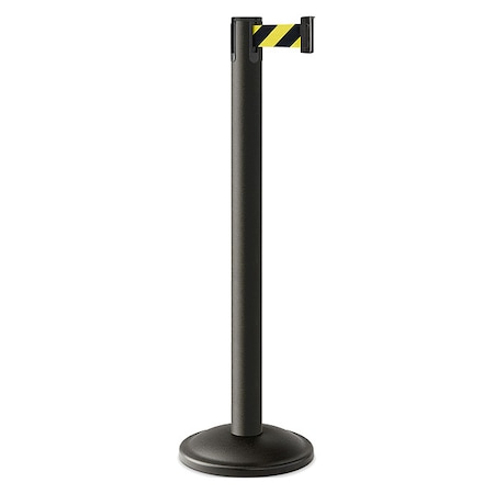 Lavi Industries Barrier Post with Belt, Black, 10 ft Length, 38 1/2 in Post Height, No Legend, Powder Coated 26-20400WB/SF/KIT
