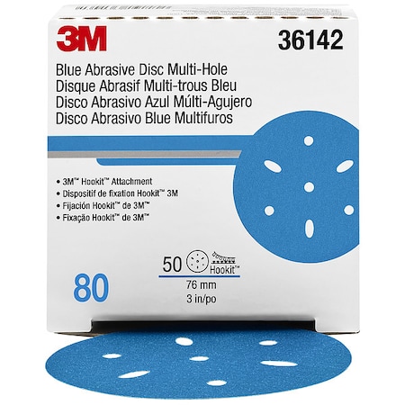 3M Hook-and-Loop Sanding Disc, Ceramic Aluminum Oxide, 80 Grit, Coated Type, 321U 36142