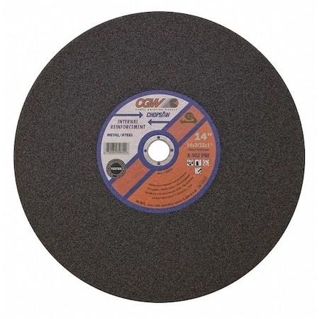 Cgw Abrasives Abrasive Cut-Off Wheel, Type 1, 14 in Dia, 3/32 in Thick, 1 in Arbor Hole Size, Aluminum Oxide 35670
