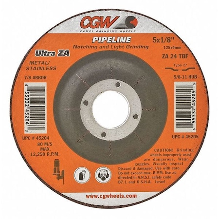 Cgw Abrasives Depressed Ctr Whl, 4.5x1/8x5/8-11, T27 35665