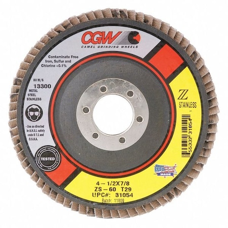 CGW ABRASIVES Flap Disc, 4.5x5/8-11, T27, ZS, XL, 80G 31235