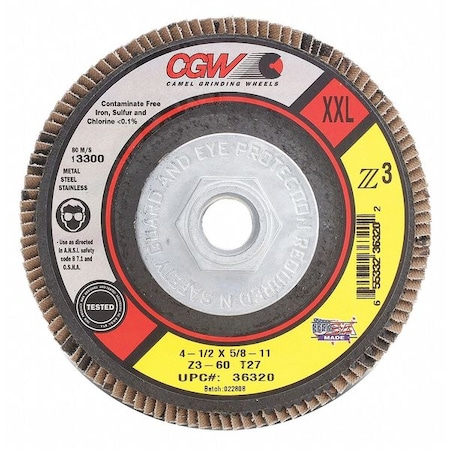 Cgw Abrasives Flap Disc, 4.5x7/8, T27, Z3, XXL, 80G 36318